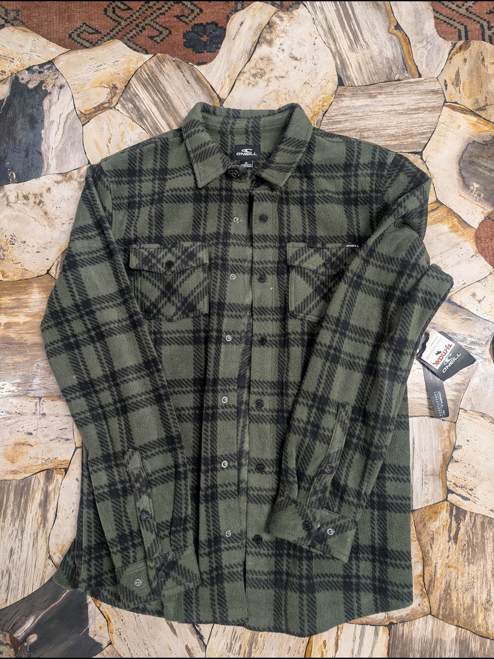 O'Neill Men’s Green Plaid Fleece Shirt Jacket